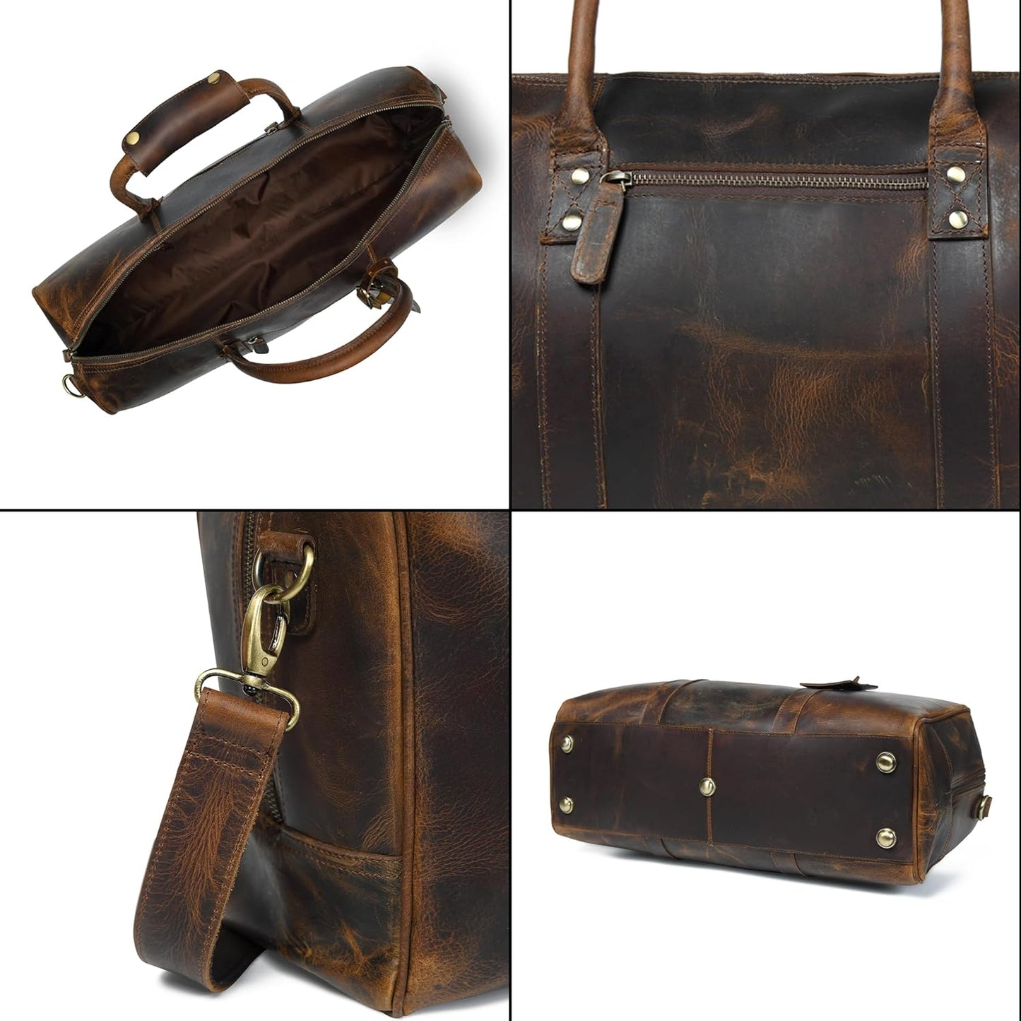 ELIZO Leather Duffle Bag For Men Women REAL FULL GRAIN Travel Overnight Weekender Carry On Luggage Sports Gym Bags (Antique 20 Inch) Nomad