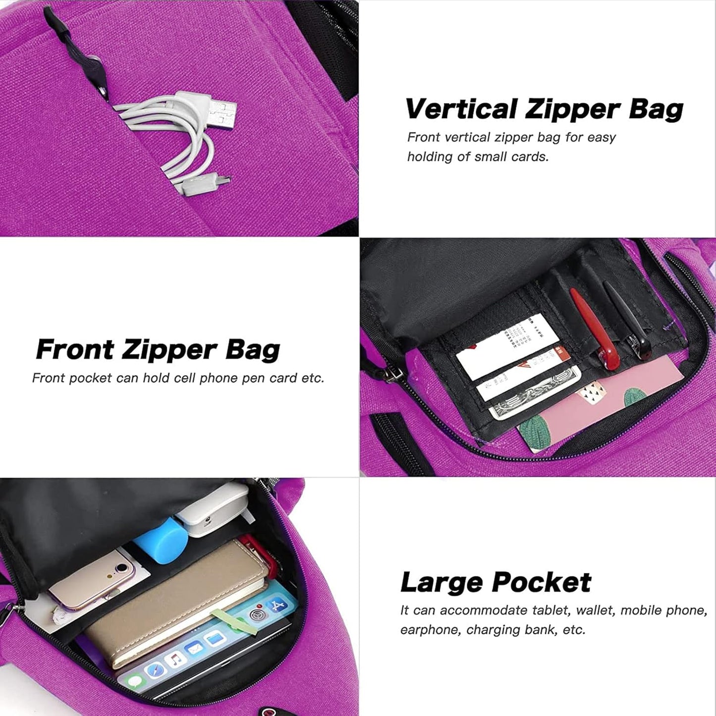 MOSISO Sling Backpack,Canvas Crossbody Hiking Daypack Bag with Anti-theft Pocket, Rose Red