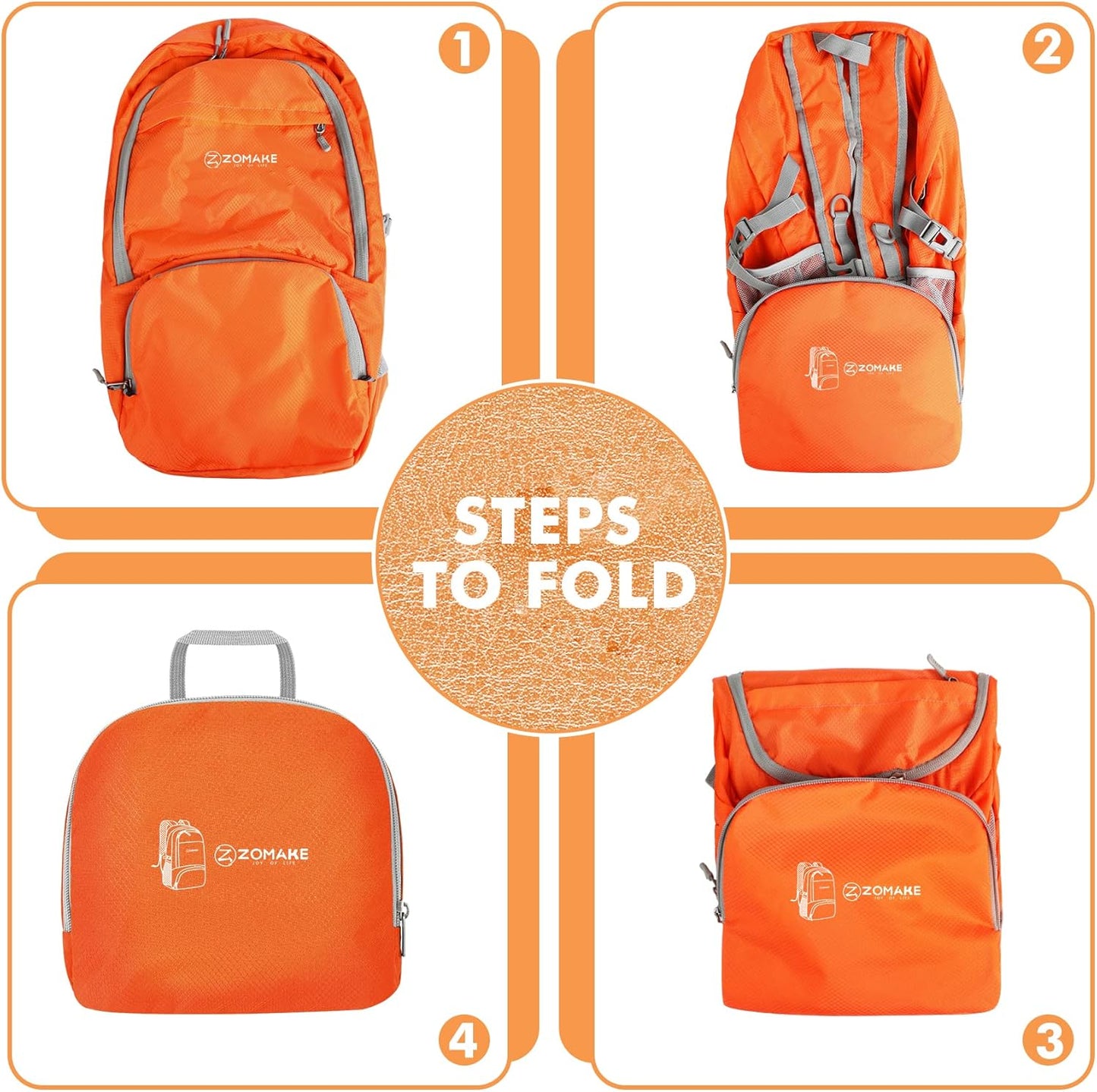 ZOMAKE Lightweight Packable Backpack 30L, Foldable Hiking Backpacks Water Resistant Compact Folding Daypack for Travel(Orange)