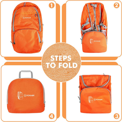 ZOMAKE Lightweight Packable Backpack 30L, Foldable Hiking Backpacks Water Resistant Compact Folding Daypack for Travel(Orange)