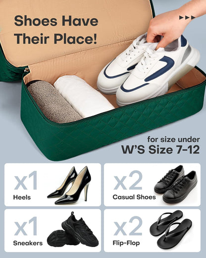 HOTOR Travel Duffel Bag - Weekender Bags for Women, Carry On Overnight Bag with Shoe Compartment, with Toiletry Bag for Travel Essentials and Travel Accessories, Dark Green, 13.4"×17.3"×7.9"