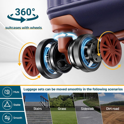 Hoteel 20Inch Luggage 3-piece Set, 360° Universal Suitcases with Wheels Hard Shell Suitcase with TSA Lock, Including Waterproof Luggage Bag, Travel Maletas for Men and Women,Blue