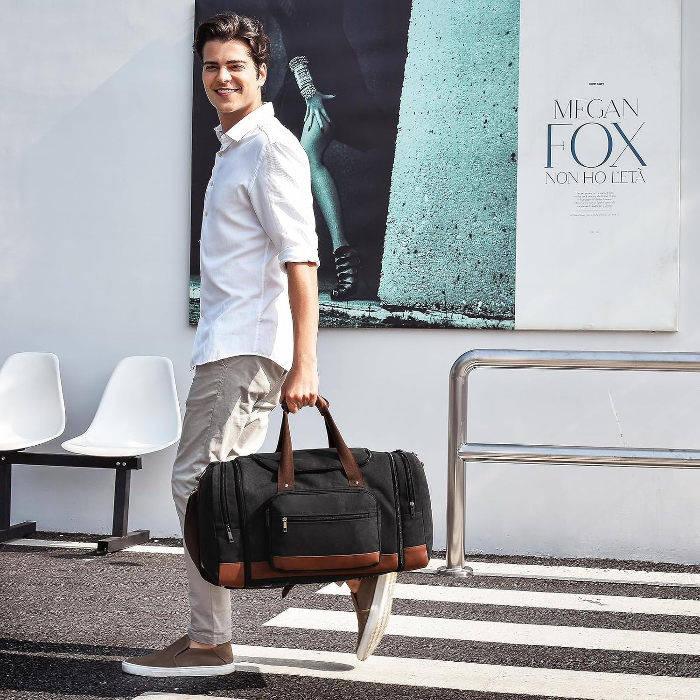 Litvyak Duffle Bag for Travel, Large 60L Canvas Travel Duffel Bags Overnight Weekend Gym Carry On Luggage Bag for Men & Women(Black)