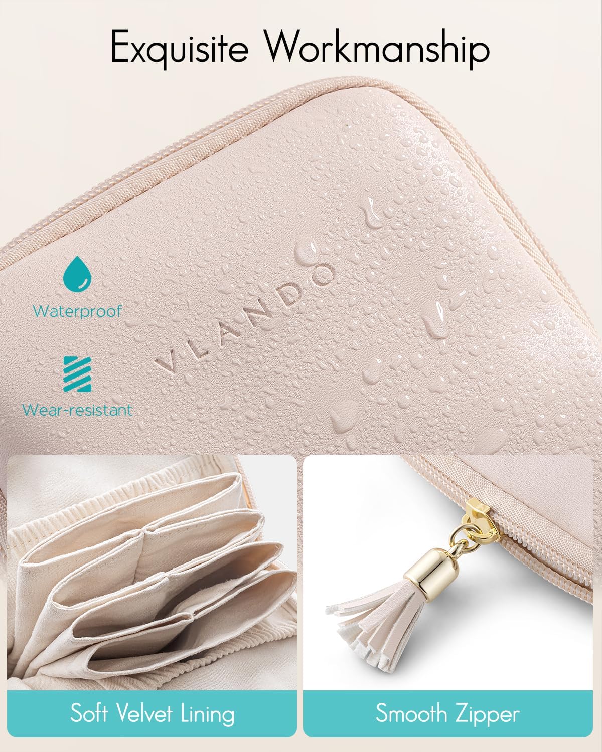 Vlando Small Travel Jewelry Organizer,Jewelry Pouch Bags,Velvet Jewelry Storage Bag for Bracelet Rings Earring,Portable Jewelry Travel Case for Traveler-Apricot Pink
