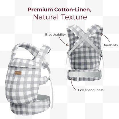 Momcozy Baby Carrier with Natural Cotton Linen, Built to Last, Ergonomic Design, Lightweight and Comfortable, Hands-Free for Moms&Dads, Slate Checkerboard