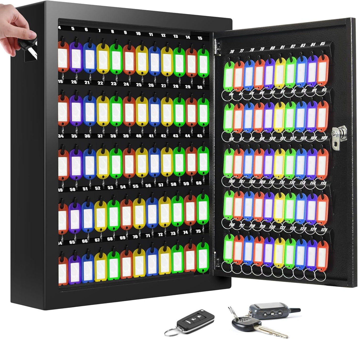 125 Keys Key Lock Box Wall Mount, Anti-Theft Key Organizer with Colored Key Tags and Key Drop Slot, Conveniently Key Cabinet for Car Garage House Rental Office Business