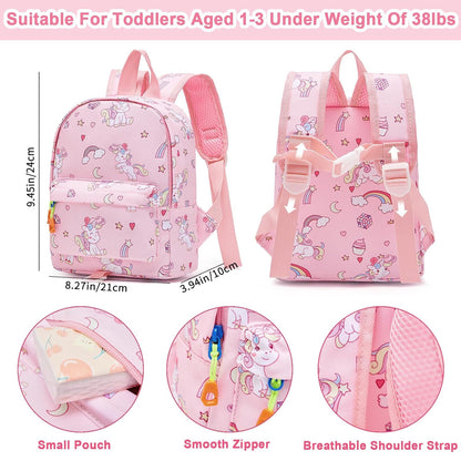 Accmor Toddler Backpack Leash with Anti Lost Wrist Link, Cute Mini Child Walking Harnesses Keep Kids Close Back Pack Rope Tether Rein for Baby Boys (Pink/Unicorn)