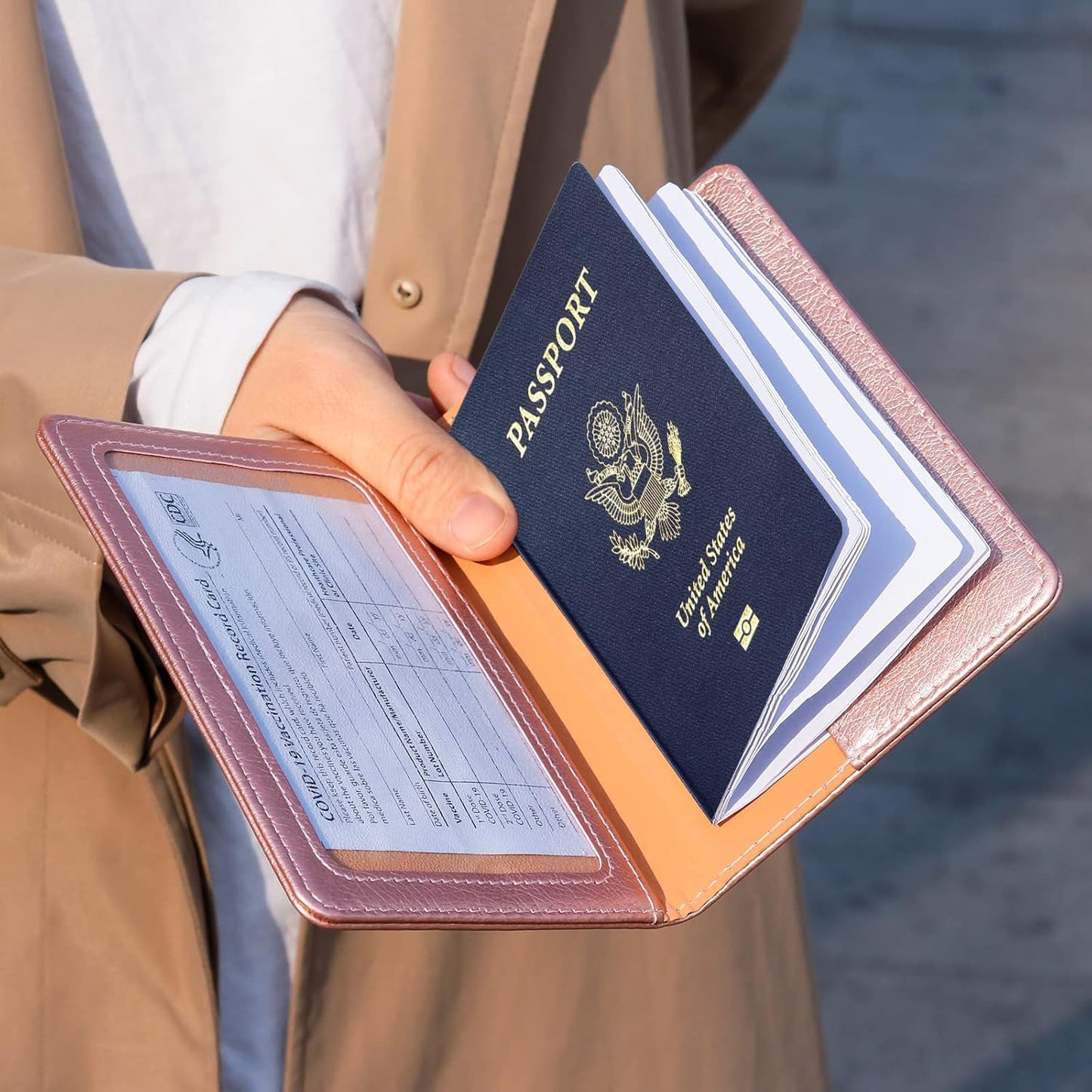 TIGARI Passport Holder for Travel Women Men, PU Leather Passport Wallet Cover Case Sleeve, Waterproof Protected Document Organizer, Family Vacation Plane Cruise Travel Essentials-Pink