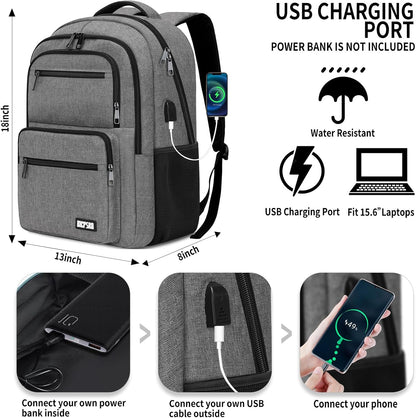 Backpack for School, School Backpack for Boys Girls Teens, College Book Bag, Water Resistant Bookbag, Back Pack for Men Women, Business Work Travel Grey