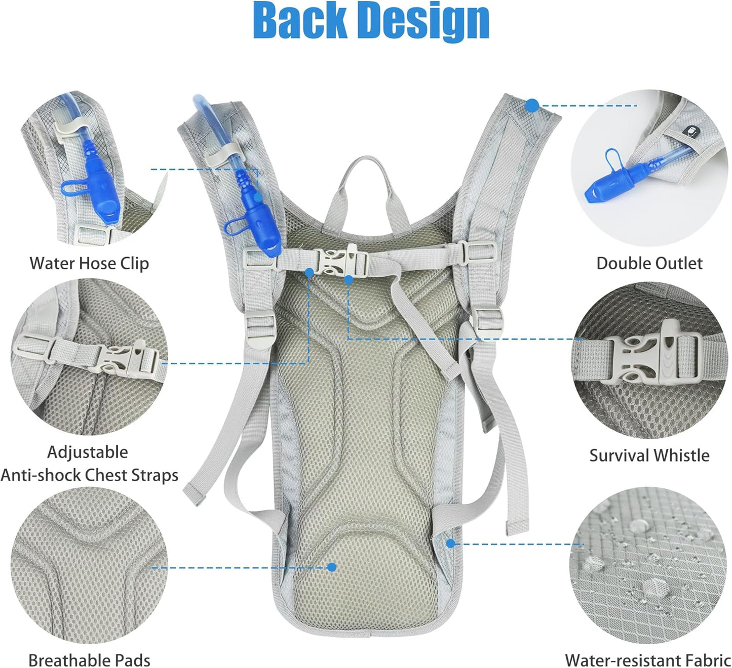 Zavothy Hydration Backpack with 2L Hydration Bladder Water Backpack for Hiking Hydration Pack for Running Cycling Hiking