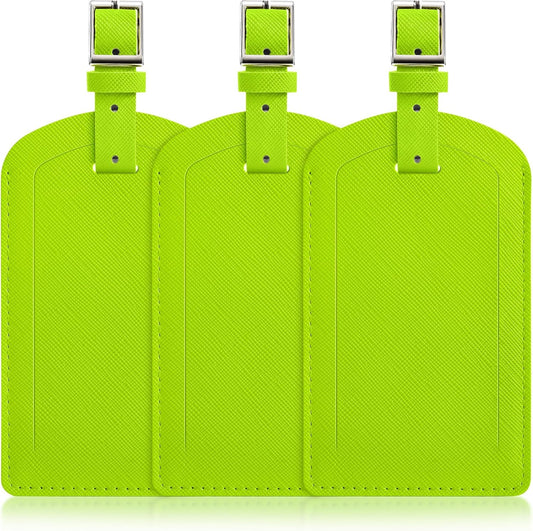 3 Pack Luggage Tags for Suitcases, TSA Approved Bag Tags, Baggage Tags with Privacy Protection, Travel Essentials Luggage Accessories, Neon Green