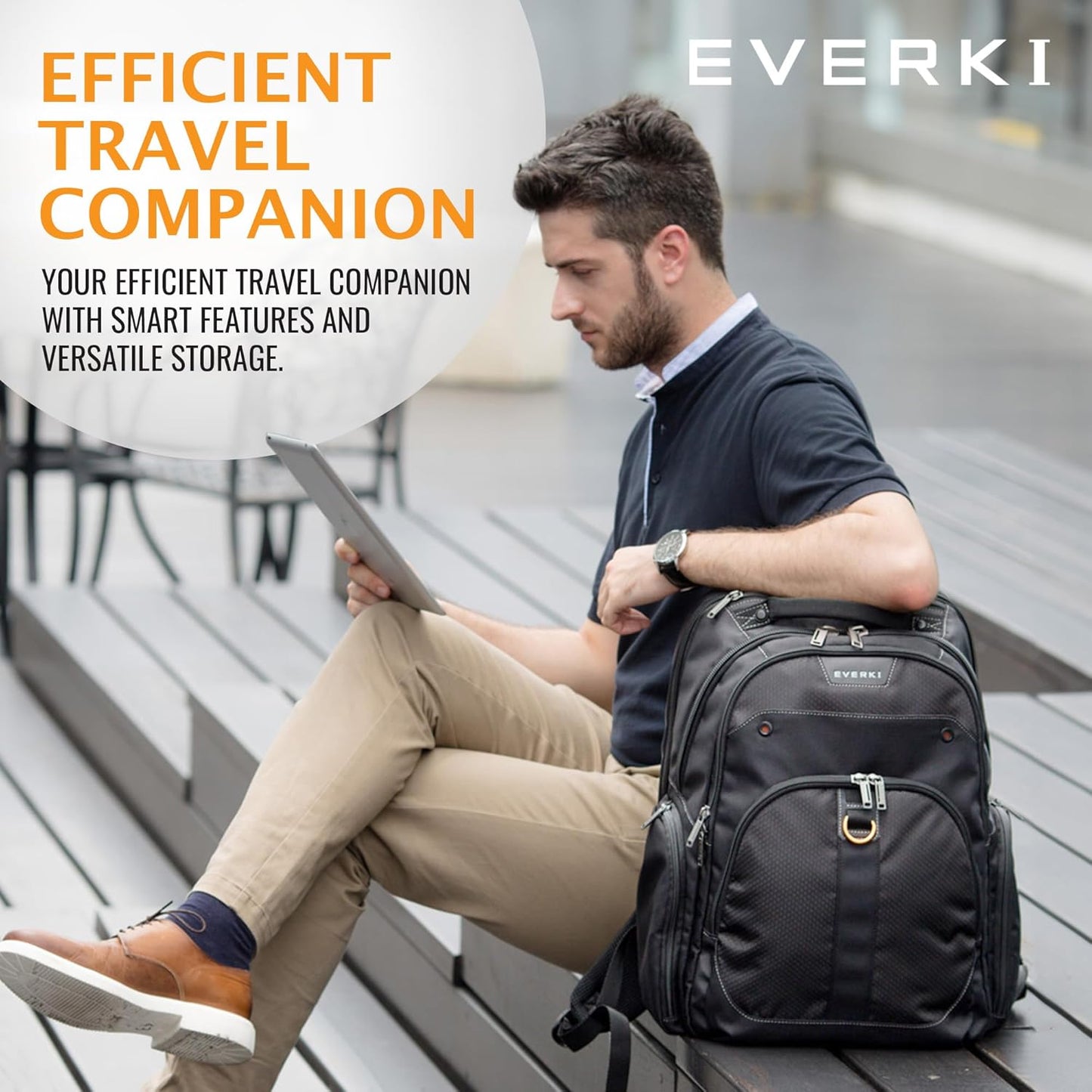 EVERKI 32L Atlas Business Laptop Backpack – Adjustable Compartment for Work, Travel-Friendly Business & Office Backpack for Men & Women, College, Durable Computer Bag, Fits 13"-17.3", Black