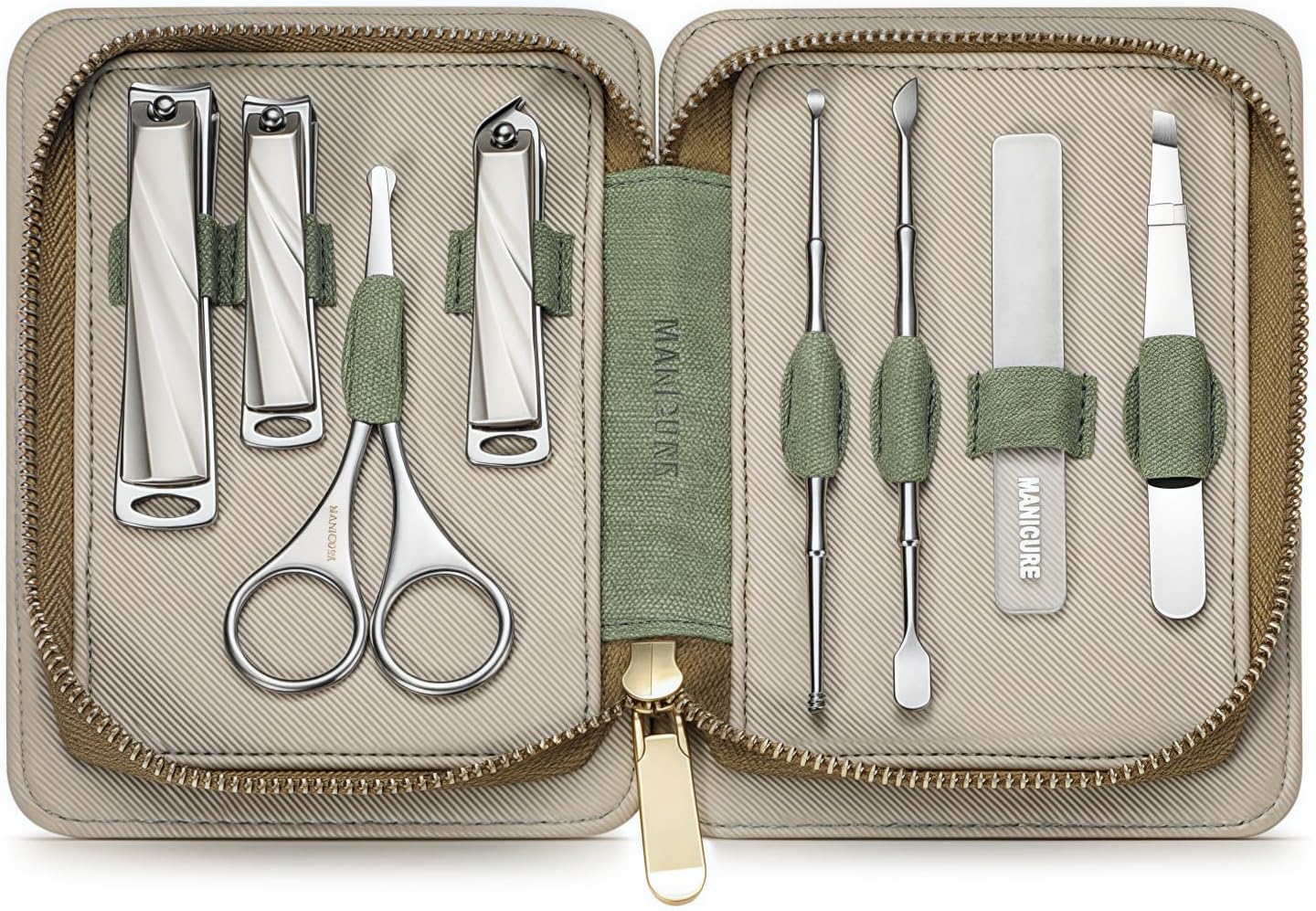 8-Piece Manicure Pedicure Set-Stainless Steel Nail Clippers Toenail Fingernail Cutters with Travel Case Complete Grooming Kit (Green)