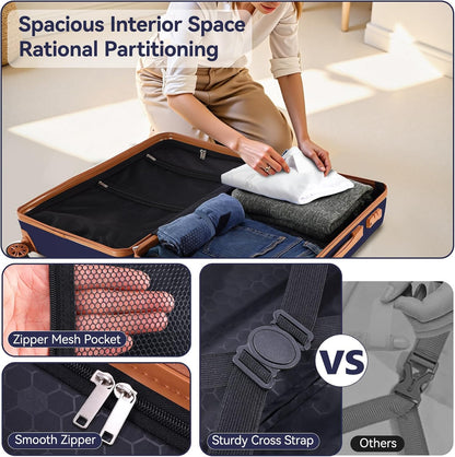 Hoteel 3 Piece Luggage Set with Spinner Wheels (4-YEAR WARRANTY), Carry on Luggage for Travel with TSA Lock, Hardshell ABS+PC Suitcase Set, 20" Suitcase + Expandable Duffel Bag+Cosmetic Bag(Dark Blue)