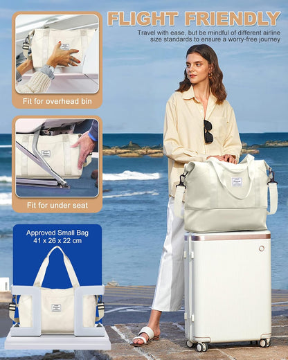 Travel Duffel Bag, Sports Tote Gym Bag, Shoulder Weekender Overnight Bag for Women