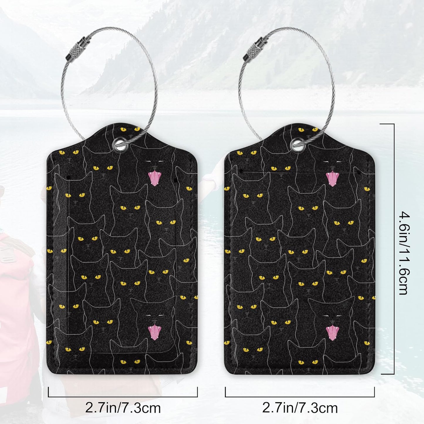 2Pcs Luggage Tag for Suitcase Black Cat Cute Suitcase Tag with Privacy Flap & Name ID Label & Metal Loop,Travel Bag Luggage Tags for Women