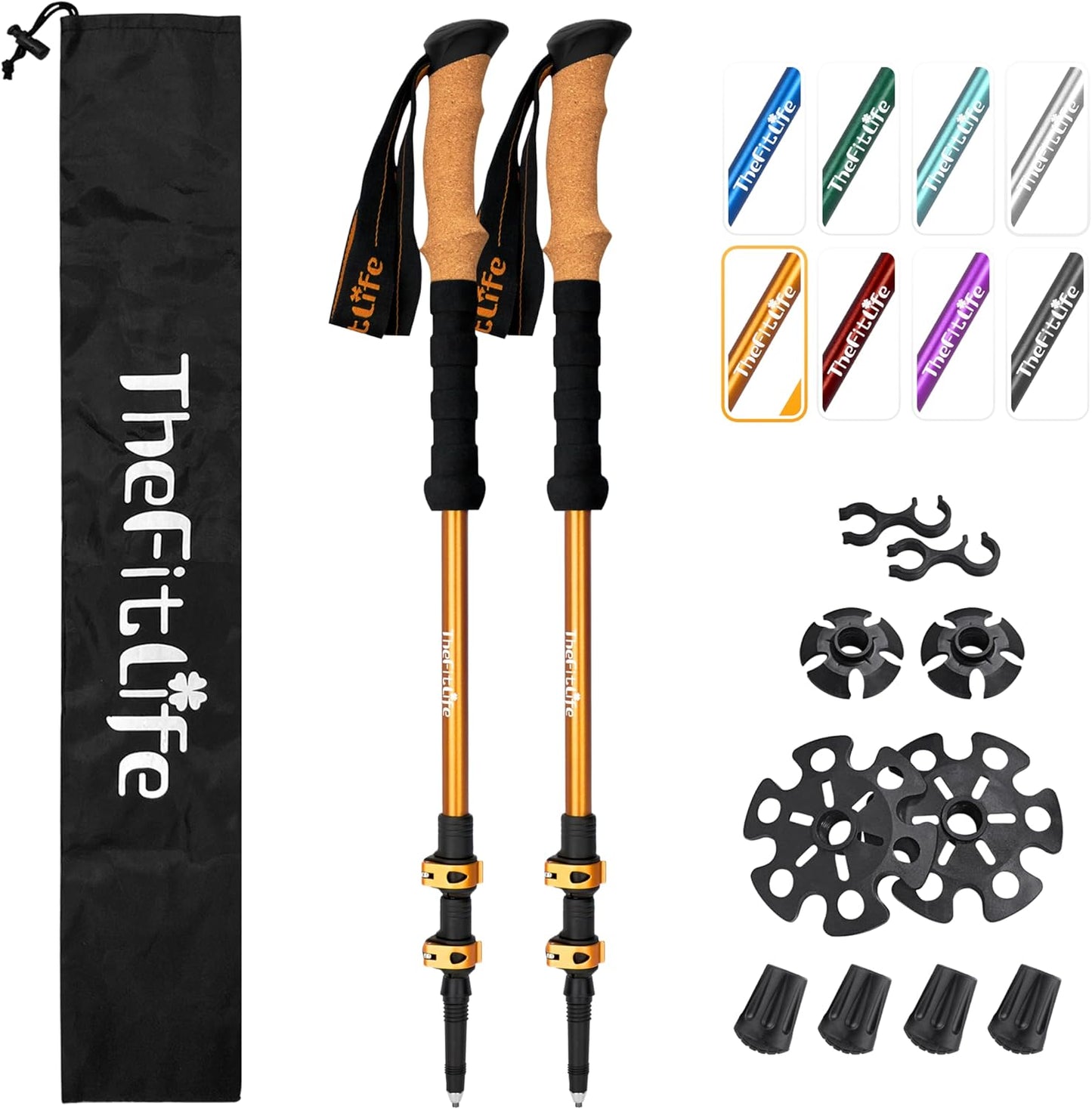 TheFitLife Trekking Poles - Lightweight 7075 Aluminum Hiking Sticks with Cork Grips, Adjustable Telescopic Design, Metal Flip Lock for Men & Women - Perfect for Hiking, Walking, Camping & Backpacking