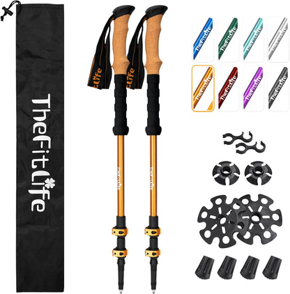 TheFitLife Trekking Poles - Lightweight 7075 Aluminum Hiking Sticks with Cork Grips, Adjustable Telescopic Design, Metal Flip Lock for Men & Women - Perfect for Hiking, Walking, Camping & Backpacking
