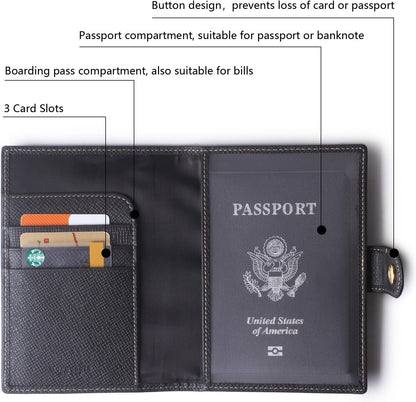 Genuine Leather Passport Case, RFID Passport Cover with Credit Card Holder for Women and Men Family ID Travel