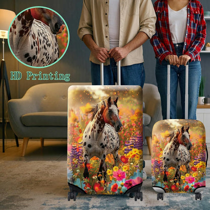 Luggage Cover Suitcase Protector + Tag, Spotted Horse Garden Travel Suitcase Cover for 18-20 inch Luggage (S) with Concealed Zipper, Washable Elastic Cloth, Dustproof, Anti-Scratch