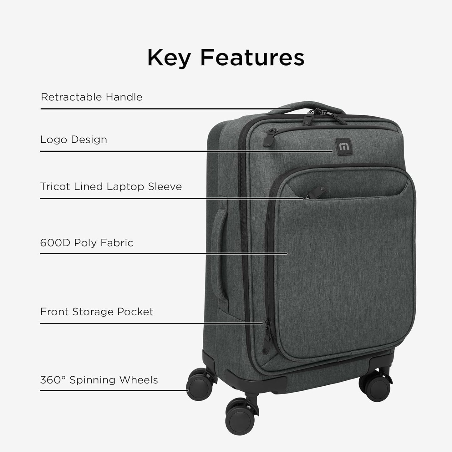 TravisMathew Quad Carry-On Spinner TMB400, Graphite Heather