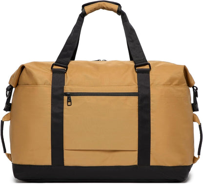 SUNNY BIRD Duffel with Utility Pouch, 40L Weekender Overnight Bag with Shoe Compartment for Travel and Sports (Brown and black)