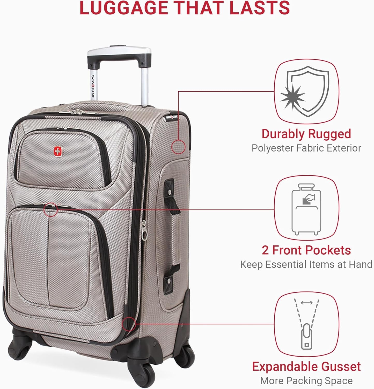 SwissGear Sion Softside Expandable Luggage, Pewter, Carry-On 21-Inch