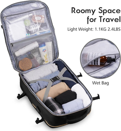 MOMUVO Large Travel Backpack Women, Flight Approved Carry On Backpack with 3 Packing Cubes, Water Resistant Anti-Theft Large School Bag Fit 18.4 Inch Laptop with USB Charging Port, Black