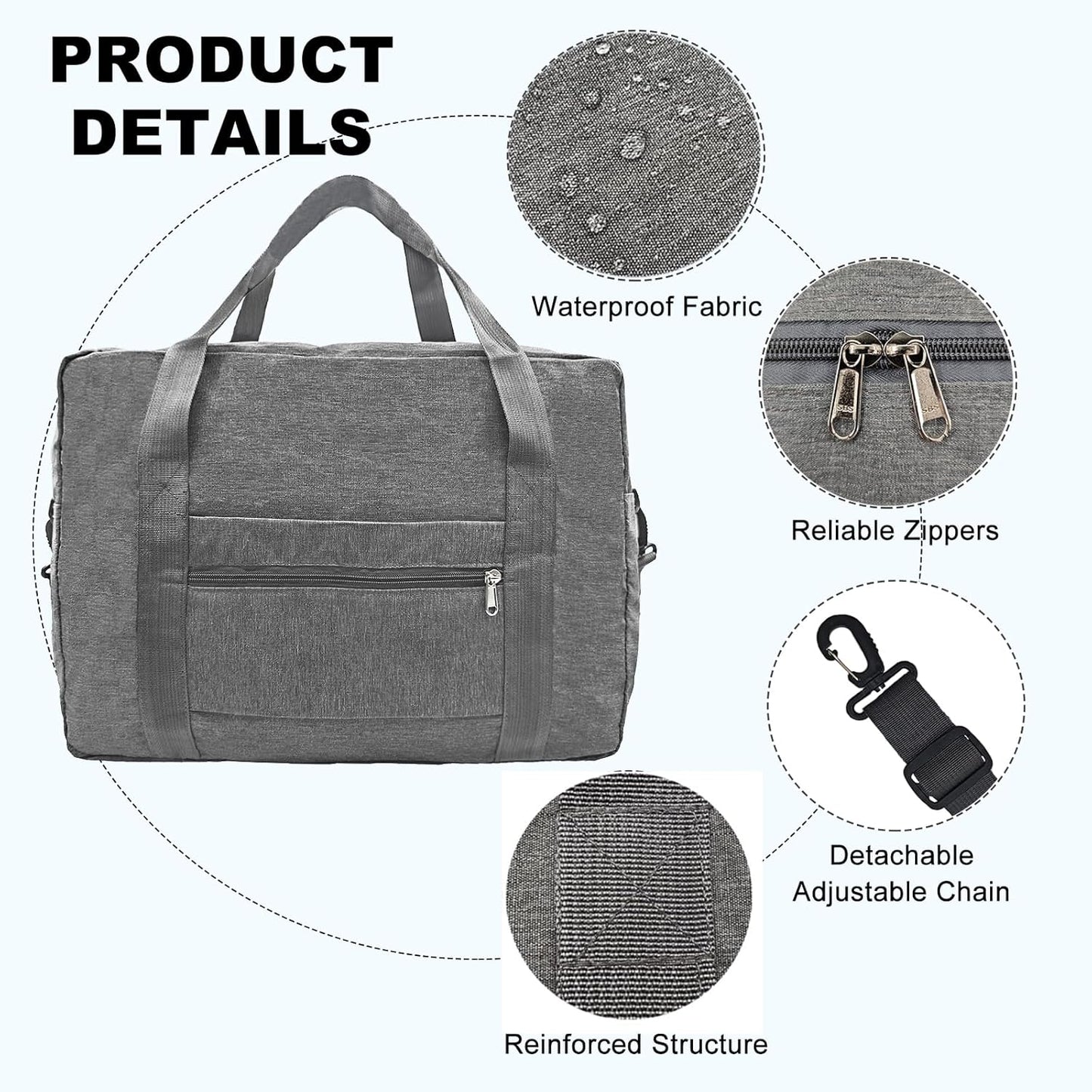 For Spirit Airlines Personal Item Bag 18x14x8 in Underseat Carry-on Luggage foldable Travel Duffle Bag for Airplanes(30L, Dark Grey)