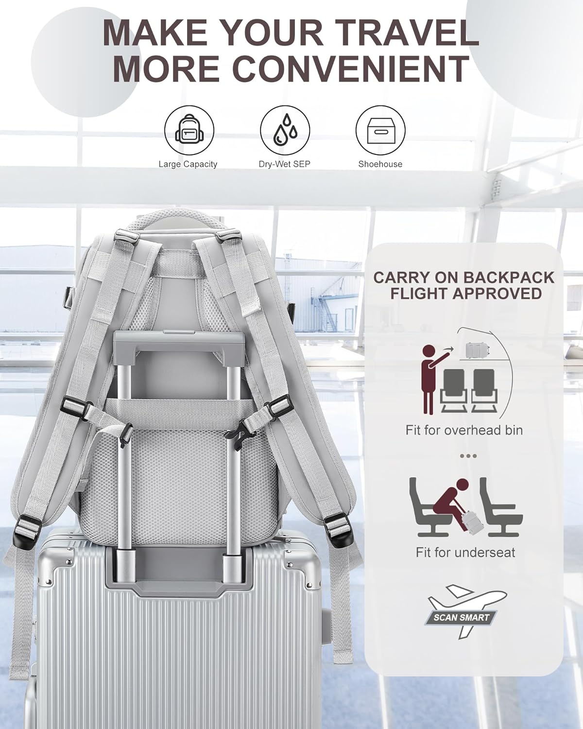 coowoz Travel Backpack Carry On for Women Man Gym Backpacks with Laptop Compartment Mochila de Viaje Teacher Personal Item Backpack Airplane Accessories Must Haves Grey Small