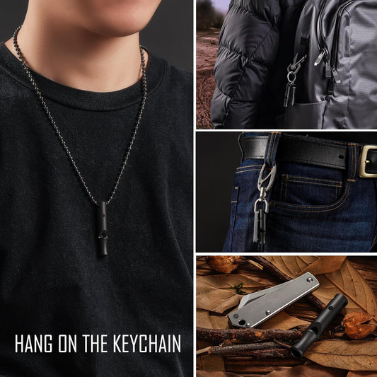 KeyUnity Titanium Emergency Whistle with Metal Lanyard, 120dB+, One-Piece Outdoor Survival Whistle, Ultra-Light, Rustproof