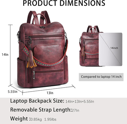 Shrrie Vegan Leather Laptop Backpack for Women 15.6 inch Work Backpack Fashion Travel Backpack Purse for Business College