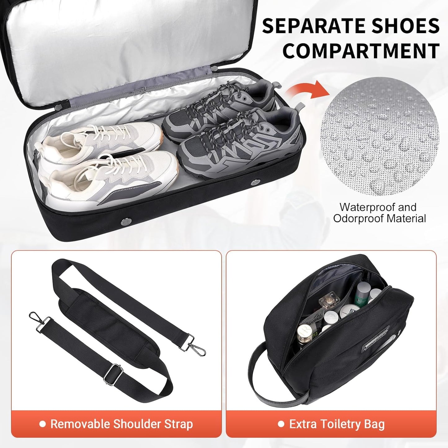 WITZMAN Weekender Bags for Men Women Carry On Duffle Overnight Bag with Toiletry Bag Sets Travel Duffel Bag Shoes Compartment （B694 Black）