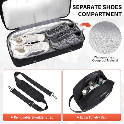 WITZMAN Weekender Bags for Men Women Carry On Duffle Overnight Bag with Toiletry Bag Sets Travel Duffel Bag Shoes Compartment （B694 Black）