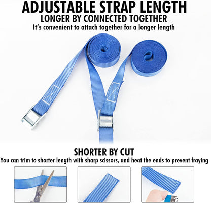 Cartman 1" x 12' Lashing Straps Cargo Tie-Down Strap Up to 600lbs, 8pk in Carry Bag, Blue