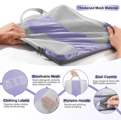 8 Set Compression Packing Cubes for Travel Essentials,Compressible Expandable Packing Cubes for Suitcase,OlarHike Luggage Organizer Bags for Travel,Handy Helper for Organizing Clothes(Purple Gray)