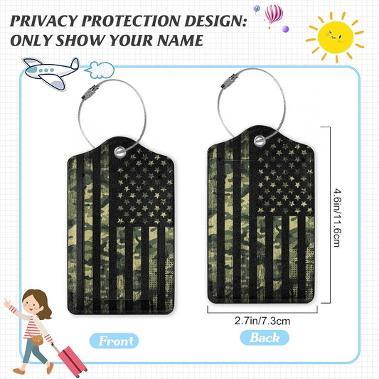 3 Pack Luggage Tag for Suitcase,American Flag USA Flag Leather Luggage Tags with Privacy Cover Name ID Label Identifiers Travel Bag Tags for Women Men Boys Girls