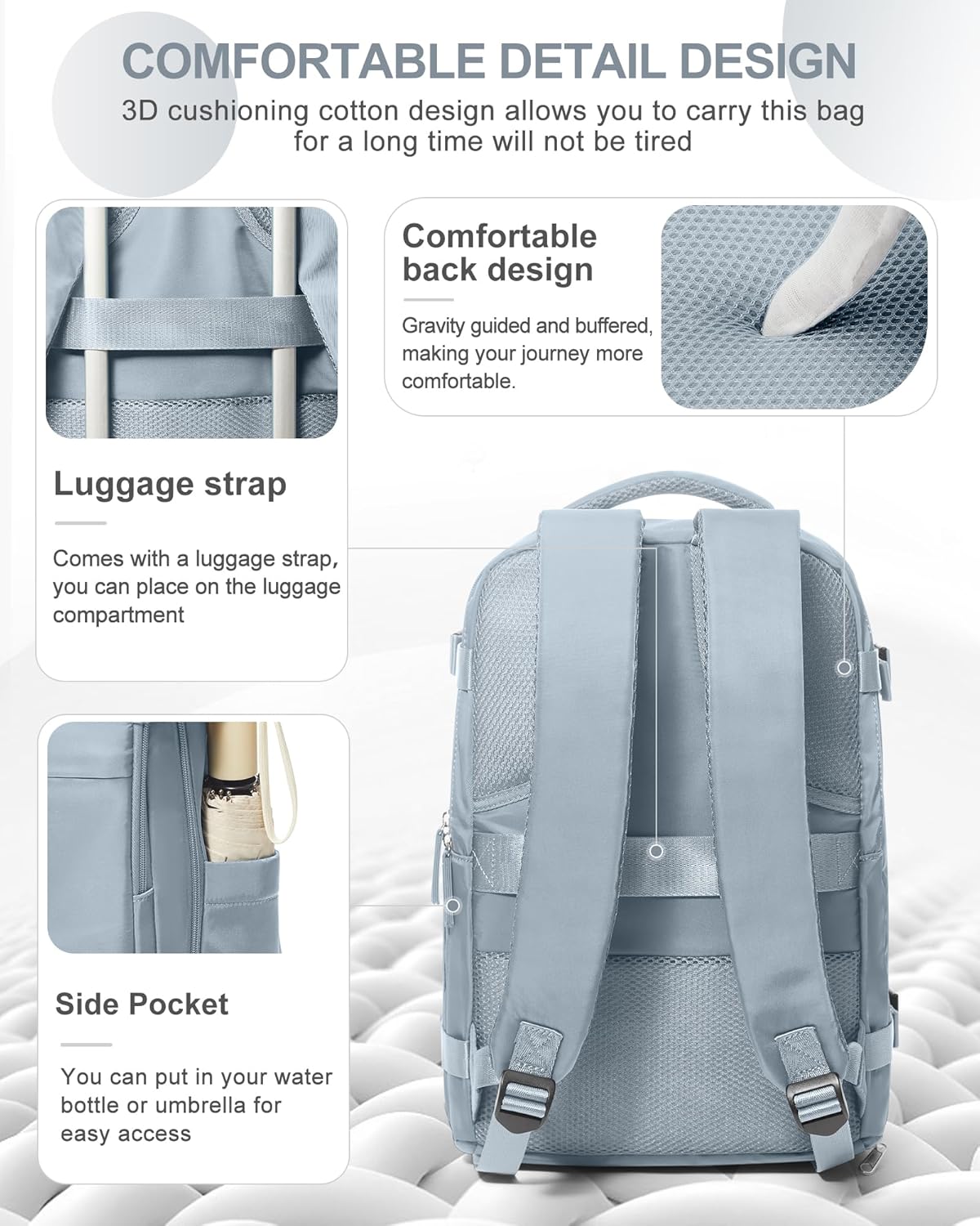 coowoz Travel Backpack Carry On for Women Man Gym Backpack with Laptop Compartment Mochila de Viaje Teacher Personal Item Backpacks Rucksack Airplane Accessories Must Haves Grey Blue Small