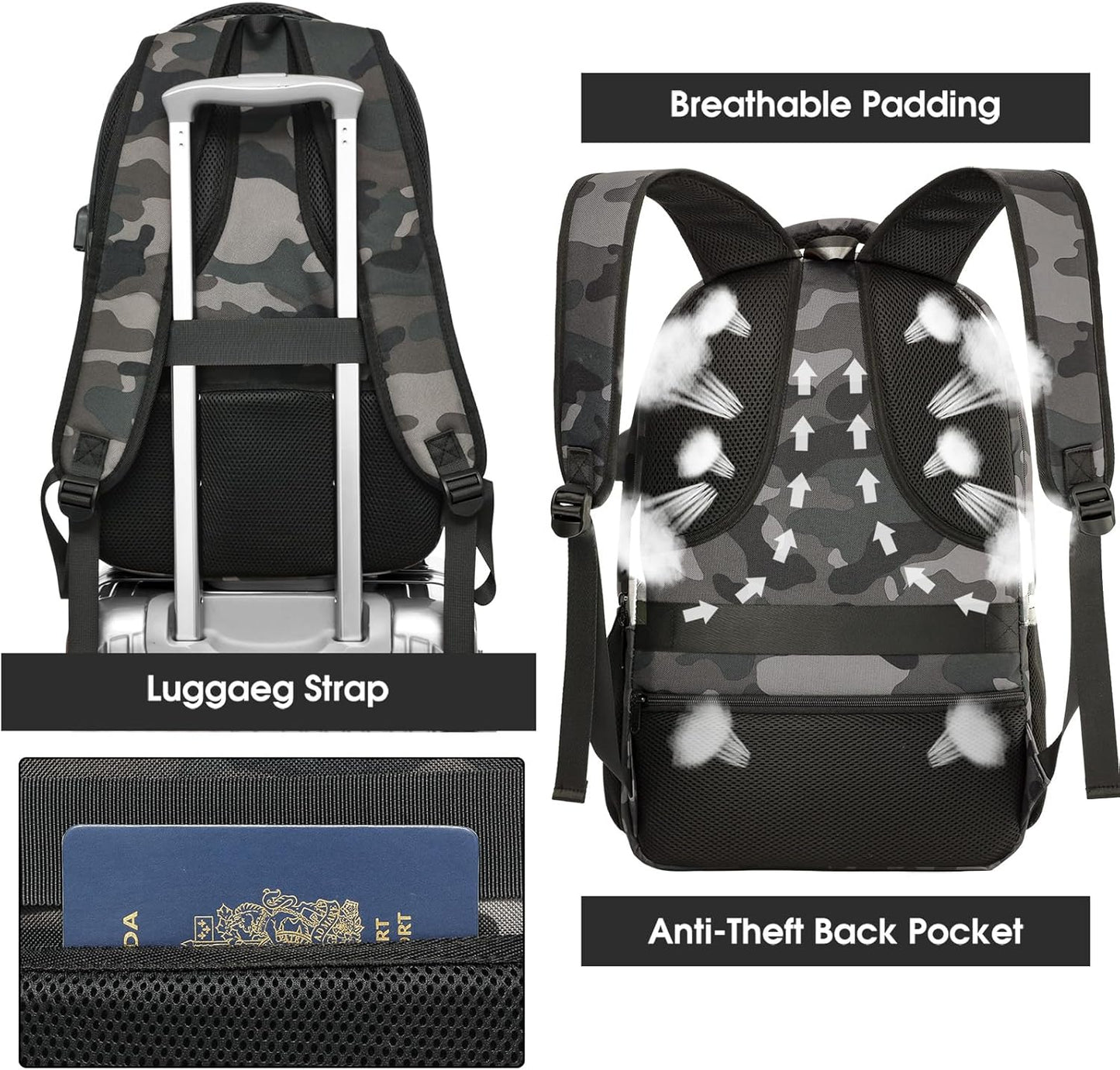 Backpack for Men Women, School Backpacks for Teen Boys, Business Anti Theft Sturdy Travel Laptop Backpack with USB Charging Port, Water Resistant 15.6 Inch Computer Bag Gift