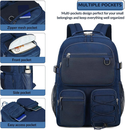Lohol Water Resistant Daypack with Mulitiple Pockets for School Travel Outdoor College, 15.6 inch Laptop Backpack for Men and Women (Navy Blue)