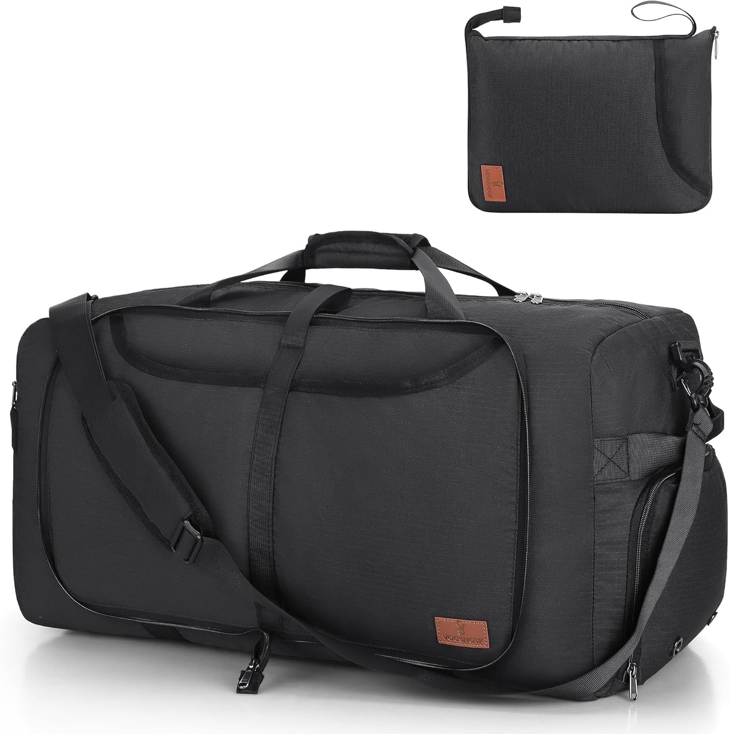 80L Duffle Bag for Travel, Large Foldable Waterproof Travel Duffel Bags Weekender Overnight Bag for Men and Women with Shoe Compartment (Black)