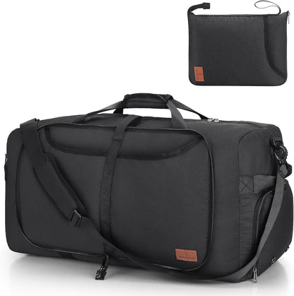 80L Duffle Bag for Travel, Large Foldable Waterproof Travel Duffel Bags Weekender Overnight Bag for Men and Women with Shoe Compartment (Black)