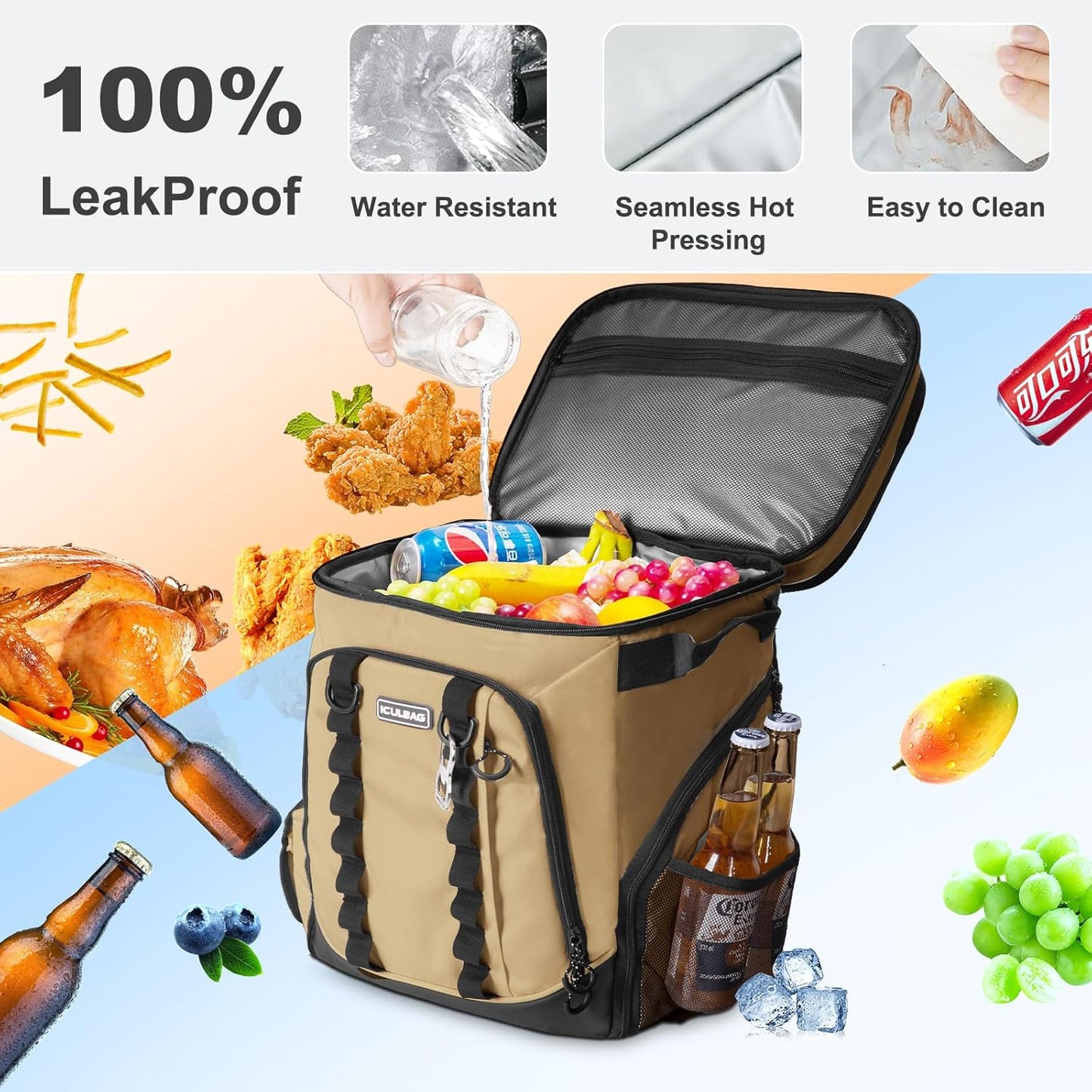 Beach Cooler Backpack for Men 36cans Insulated Backpack Cooler Lunch Bag for Women Camping Hiking Picnic Travel for 18 Hours Cooling 30L