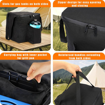 Portable 2 Burner Camping Stove Set with Cookware, Outdoor Cooking Kit Includes Outdoor Folding Gas Stove, Frying Pan, Griddle, Kettle, Pot, and Carry Bag, For Propane & Butane, 20,000 BTU/h