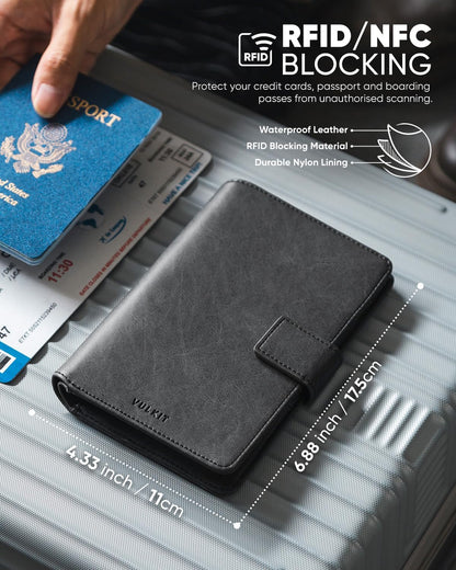 VULKIT Passport Holder with Airtag Holder RFID Blocking Passport Wallet Travel Leather Passport for Women(Dark Grey)