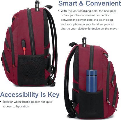 Boavan Laptop Backpack for men, 15.6 inch Laptop Bag with USB Port, Waterproof Travel Work Backpack Purse, Anti-Theft Teacher Nurse Doctor Casual Bookbags Office Business backpack，Russet Red