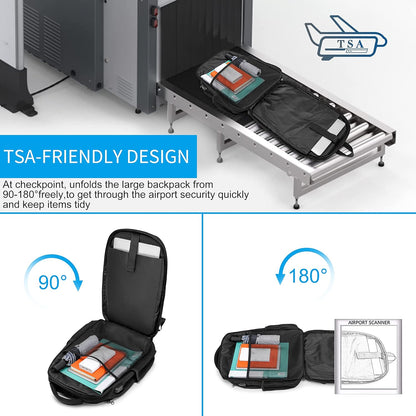 Backpack, Laptop Backpack, Carry on Backpack, Durable TSA Friendly Business Travel 17.3 Inch Laptop Backpack with USB Port, College School Bag Gift for Men Women Teens Bookbag, Black