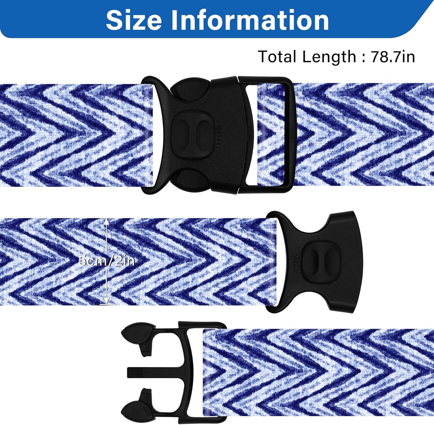 2 Pack Luggage Straps for Suitcases, Adjustable Travel Belt with Double Lock and Quick Release Buckle, Heavy Duty Nylon Bag Packing Strap, Unique Identifiers Business Travel Accessories-Blue Wave