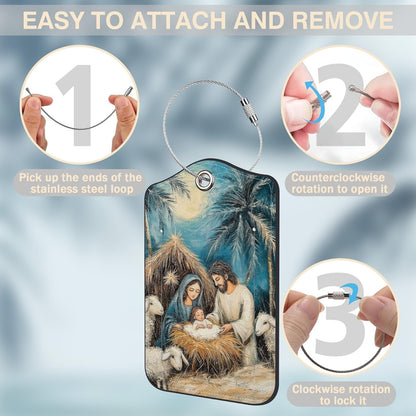 2 Pcs Nativity Scene Luggage Tags for Suitcases PU Leather Baggage Tags Name ID Label with Privacy Cover and Stainless Steel Loop for Men Women Travel Bag Suitcase