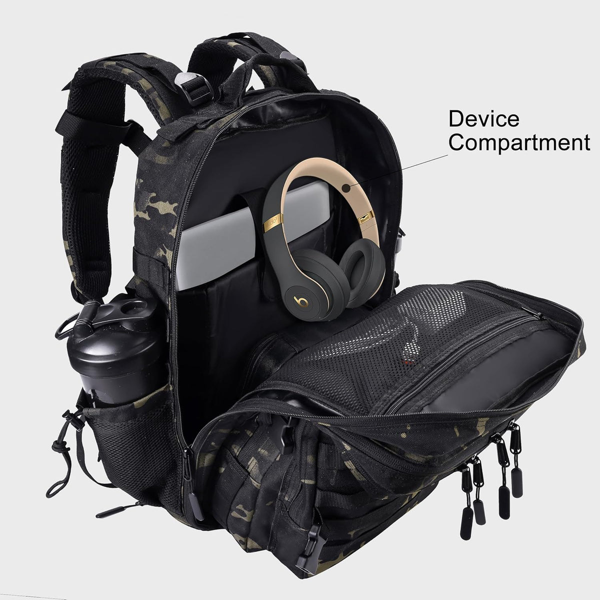 LHI Military Tactical Backpack for Men and Women 45L Army 3 Days Assault Pack Bag Large Rucksack with Shoe Compartment - Black CP